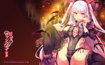  blood breasts cameltoe cleavage long_hair moeru! no_bra panties pointed_ears red_eyes shimakaze stockings tagme_(character) thighhighs underwear vampire watermark white_hair 