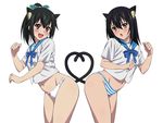  2girls akatsuki_nagisa black_hair blush catgirl himeragi_yukina long_hair mokke_(artist) panties seifuku strike_the_blood striped_panties tail underwear white 