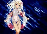  blonde_hair blue_eyes flat_chest flowers kantai_collection long_hair nipples nude pussy ro-500_(kancolle) swim_ring tagme_(artist) tan_lines water wet 