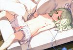  bloomers breasts green_eyes green_hair ke-ta komeiji_koishi navel nipples scan short_hair topless touhou 