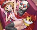  ass black_eyes black_hair blue_eyes breasts brown_eyes brown_hair cameltoe candy chocolate cleavage cropped doll dress erect_nipples fennekin food male no_bra pancham panties pokemoa pokemon red_eyes satoshi_(pokemon) serena_(pokemon) thighhighs tierno underwear 