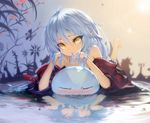  blue_hair blush japanese_clothes long_hair rimuru_(tensei_shitara_slime_datta_ken) tensei_shitara_slime_datta_ken undeedking water yellow_eyes yukata 