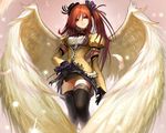  angel aquarian_age cropped garter gloves hat long_hair photoshop red_eyes red_hair ribbons stockings tachikawa_mushimaro thighhighs wings zettai_ryouiki 