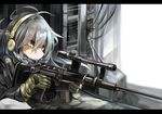  gloves gray_hair gun haruna_(kancolle) headphones kantai_collection miyabino_(miyabi1616) weapon yellow_eyes 