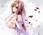  blush breasts brown_eyes brown_hair dress karory long_hair nipples no_bra scan see_through sword_art_online wedding_attire yuuki_asuna 