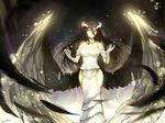  albedo black_hair demon elbow_gloves feathers horns jpeg_artifacts long_hair overlord signed sishenfan wings yellow_eyes 
