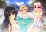  blush breast_hold breasts cleavage fujimi_suzu headphones nitroplus nude onsen sawwei005 sonico super_sonico towel watanuki_fuuri water 