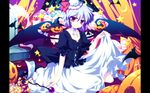  blue_hair candy halloween motomiya_mitsuki pumpkin remilia_scarlet short_hair skirt skirt_lift touhou vampire wings 