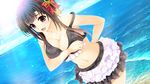  beach bikini breast_hold breasts brown_eyes brown_hair cleavage ecchi_de_hentai!_yakimochi_ojou-sama!! game_cg kichi_hyuuma navel shinomori_kazuha swimsuit water 