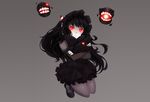  anthropomorphism black_hair bow bushidokuroi dress goth-loli gray headdress horns isolated_island_oni kantai_collection lolita_fashion long_hair pantyhose red_eyes 