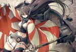  anthropomorphism black_hair kantai_collection katana long_hair nagato_(kancolle) red_eyes skirt sword tansuke thighhighs weapon 