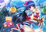  apple black_hair bow building fruit ichi_rin long_hair nopan robot snow_white snow_white_and_the_seven_dwarfs sword thighhighs weapon 