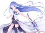  blue_hair dress long_hair sword waterdog weapon white yellow_eyes 