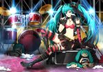  bikini_top boots bow breasts choker cleavage doll drums garter gloves greetload guitar hatsune_miku instrument lollipop long_hair navel necklace skirt thighhighs twintails vocaloid 