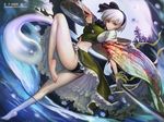  ass barefoot headband katana konpaku_youmu moon myon panties short_hair skirt sword touhou underwear upskirt water watermark weapon xiaji yellow_eyes 