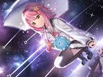  gendo0032 houkago_no_pleiades night pink_hair seifuku short_hair stars subaru_(houkago_no_pleiades) thighhighs umbrella yellow_eyes 