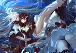  ass battleship_water_oni black_hair bubbles cameltoe group i.a.m.genesic kantai_collection long_hair midway_hime northern_ocean_hime red_eyes signed underwater water white_hair 