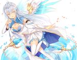  akatsuki_ryu andromeda_(p&amp;d) blue_eyes blue_hair breasts cape chain cleavage long_hair puzzle_&amp;_dragons thighhighs tiara weapon wings 