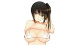  bikini breasts brown_eyes brown_hair kaga_(kancolle) kamimiya kantai_collection long_hair nipples photoshop see_through swimsuit underboob white 