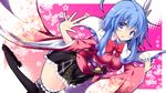  blue_eyes blue_hair blush bow breasts long_hair mahou_shoujo_taisen minase_yana sakurame skirt thighhighs 