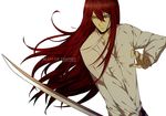  all_male jpeg_artifacts kusaribe_samon long_hair male red_hair rena_(renasight) shirt sword watermark weapon white zetsuen_no_tempest 