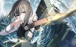  bow_(weapon) brown_eyes brown_hair kantai_collection kylin short_hair taihou_(kancolle) water weapon 