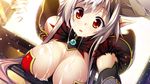  angelica_noru_pertsovka breasts cleavage cum game_cg gray_hair luxury mahan maou_no_kuse_ni_namaiki_da! pointed_ears red_eyes 