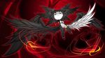  angel black_hair breasts chibi demon feathers freija_x_samael halo long_hair magic navel nude original red_eyes signed vector wings yf 