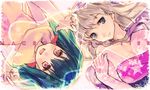  2girls blue_eyes blue_hair breasts cleavage gray_hair kaimuari long_hair macross_frontier pink_eyes ranka_lee sheryl_nome sketch 