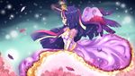  anthropomorphism blush breasts cleavage dress feathers flowers horns long_hair mingarts my_little_pony my_little_pony:_friendship_is_magic purple_hair rose tiara twilight_sparkle wings 