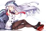  gloves gray_hair kantai_collection long_hair murakumo_(kancolle) orange_eyes pantyhose seifuku suohachi tie white 