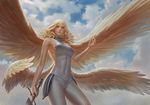  blonde_hair claymore clouds leo_chuang long_hair realistic sideboob sky sword teresa weapon wings yellow_eyes 