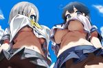  2girls asanagi breasts erect_nipples hamakaze_(kancolle) kantai_collection navel no_bra nopan pantyhose seifuku skirt underboob upskirt ushio_(kancolle) 