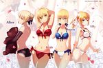  ass blonde_hair bra breasts cleavage elbow_gloves fate/extra fate/extra_ccc fate/stay_night flowers green_eyes jeran_(ggokd) navel panties petals rose saber saber_alter saber_bride saber_extra saber_lily teddy_bear thighhighs underwear yellow_eyes zoom_layer 