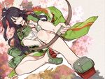  black_hair blue_eyes bow_(weapon) kantai_collection kariinu katsuragi_(kancolle) long_hair navel ponytail sarashi weapon 