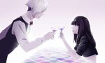  black_hair chiyuki death_parade decim drink lisa_cloud long_hair male onna_(death_parade) purple_eyes suit 