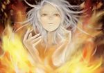  fire long_hair orange_eyes original white_hair yoshitatsu_ousuke 