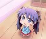  blush_stickers chibi child from_above hiiragi_kagami kindergarten long_hair looking_up lucky_star open_mouth perspective purple_eyes purple_hair solo staring tom_(drpow) twintails younger 
