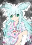  blue_hair female green_eyes japanese_clothes kimono sashiromiya_sasha touhou yukata 