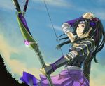  ag_(pixiv330200) armor black_hair bow_(weapon) gin_(artist) headband inahime long_hair ponytail purple_eyes sengoku_musou sengoku_musou_3 sky violet_eyes weapon 