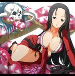  amazon bad_id bad_pixiv_id banned_artist black_eyes black_hair boa_hancock breasts cleavage earrings forked_tongue horns jewelry large_breasts letterboxed long_hair midriff one_piece salome_(one_piece) side_slit snake solo tongue very_long_hair viola_(seed) yellow_sclera 