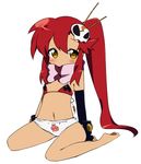  bad_id bad_pixiv_id barefoot bikini_top blush chibi long_hair meiro_(yuu) panties ponytail red_hair scarf solo tengen_toppa_gurren_lagann underwear yellow_eyes yoko_littner younger 