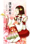  1girl ag_(pixiv330200) bird brown_eyes brown_hair detached_sleeves dress female full_body gin_(artist) hairband japanese_clothes okuni sengoku_musou sengoku_musou_3 short_hair sitting solo 