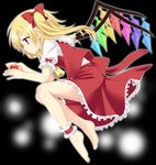  ankle_garter bad_id bad_pixiv_id barefoot blonde_hair etou_(cherry7) feet flandre_scarlet highres ponytail profile red_eyes short_hair side_ponytail solo touhou wings 
