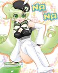  apple_inc. boots breasts cleavage computer green_eyes green_hair hat headphones headset kuga_(nimonimo) long_hair macintosh macloid macne_nana medium_breasts solo 