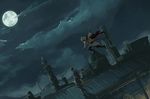  assassin's_creed_(series) assassin's_creed_ii bad_id bad_pixiv_id blade bow_(weapon) cape chanchan city cloud ezio_auditore_da_firenze hat highres hood male_focus moon night night_sky saber_(weapon) scenery sky solo sword weapon 