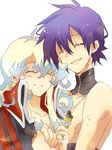  1girl bad_id bad_pixiv_id blue_hair couple happy hetero holding_hands jewelry multicolored_hair natsu_(360c) nia_teppelin ring simon tegaki tengen_toppa_gurren_lagann two-tone_hair 