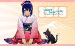  7-tan artist_request blue_hair cat highres japanese_clothes kimono madobe_nanami os-tan solo wallpaper windows 