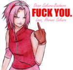  fandom green_eyes haruno_sakura kunoichi lowres middle_finger naruto ninja pink_hair smirk 