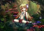  barefoot blonde_hair flowers forest long_hair murachiki purple_eyes traptrix_nepenthes tree water wet yu-gi-oh 